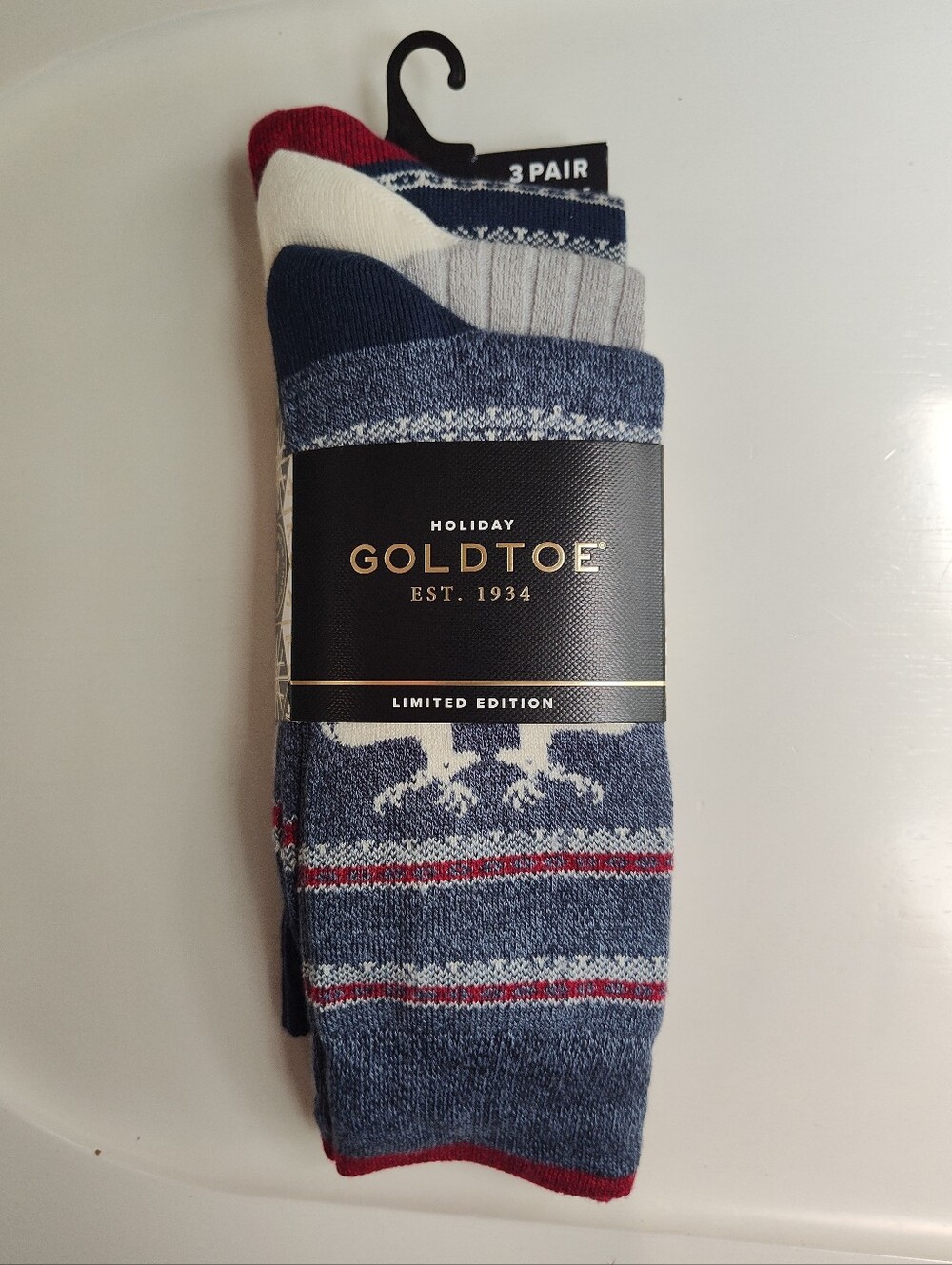 Goldtoe Holiday Christmas Men's Socks 3 Pair Sz 6-12.5 Reindeer Fairisle Crew